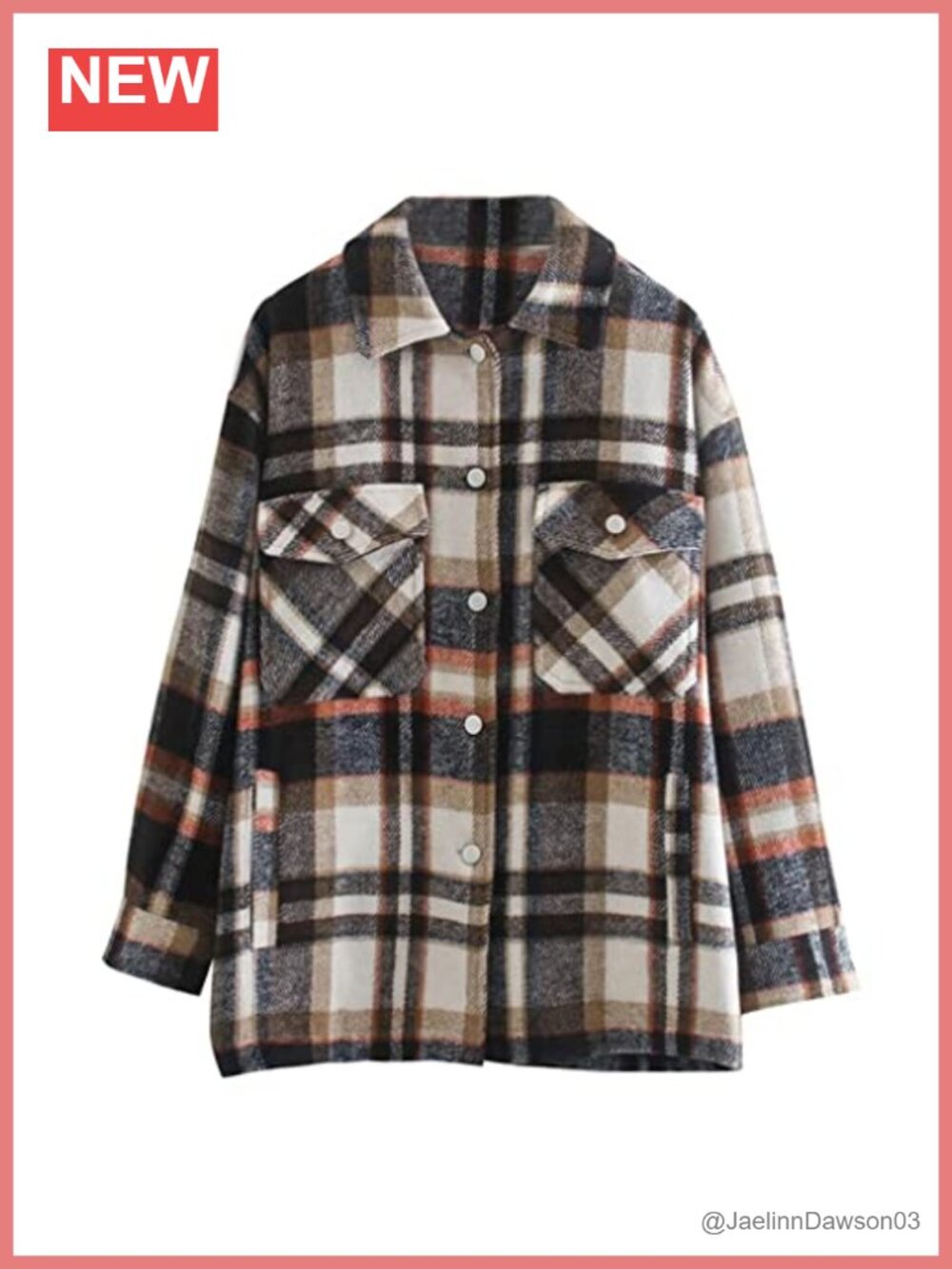 Wool Blend Plaid Button Down Shirt Jacket Shacket Oversized